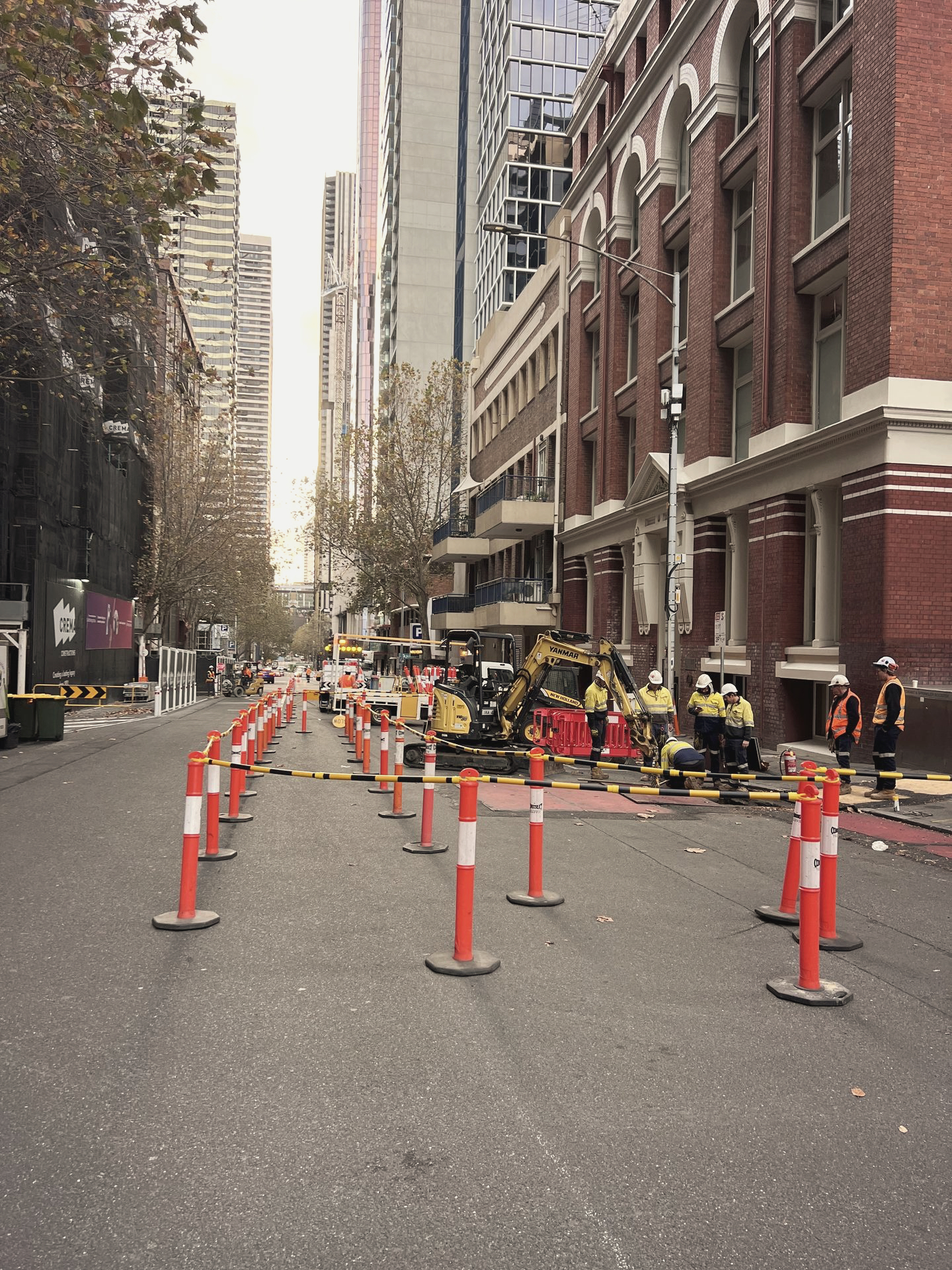 Temporary traffic management equipment at a Melbourne street worksite